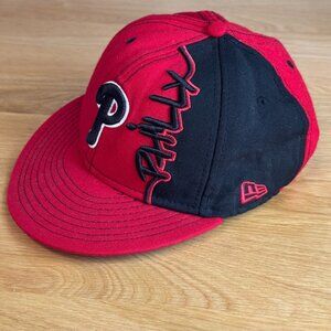 NEW ERA MLB Philly Phillies 100% Wool Baseball Hat, Logo Patch, Red/Black, 7 1/8